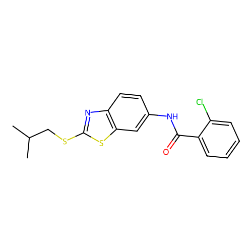 2-chloro-N-{2-[(2-methylpropyl)sulfanyl]-1,3-benzothiazol-6-yl}benzamide structure