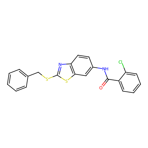 N-[2-(benzylsulfanyl)-1,3-benzothiazol-6-yl]-2-chlorobenzamide structure