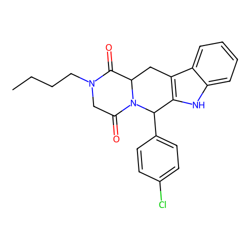 2-butyl-6-(4-chlorophenyl)-2,3,12,12a-tetrahydropyrazino[1',2':1,6]pyrido[3,4-b]indole-1,4(6H,7H)-dione structure