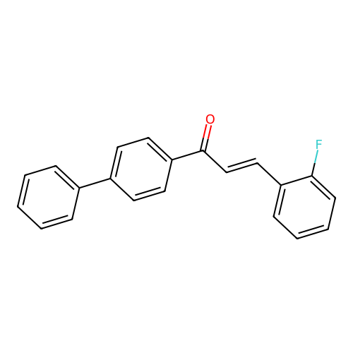 (E)-3-(2-fluorophenyl)-1-(4-phenylphenyl)prop-2-en-1-one structure