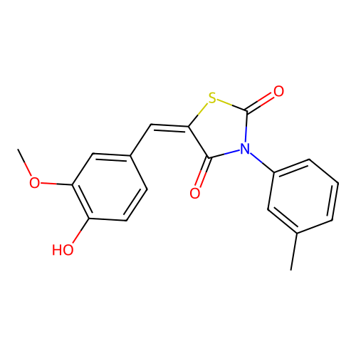 (5E)-5-[(4-hydroxy-3-methoxyphenyl)methylidene]-3-(3-methylphenyl)-1,3-thiazolidine-2,4-dione structure