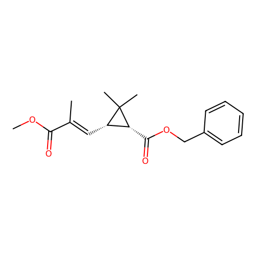 Cyclopropanecarboxylic acid, 3-(3-methoxy-2-methyl-3-oxo-1-propenyl)-2,2-dimethyl-, phenylmethyl ester, (1R-(1alpha,3alphe(E)))- structure