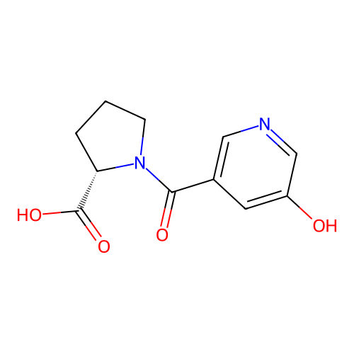 (2S)-1-(5-hydroxypyridine-3-carbonyl)pyrrolidine-2-carboxylic acid structure