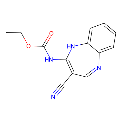 ethyl N-(3-cyano-1H-1,5-benzodiazepin-2-yl)carbamate structure