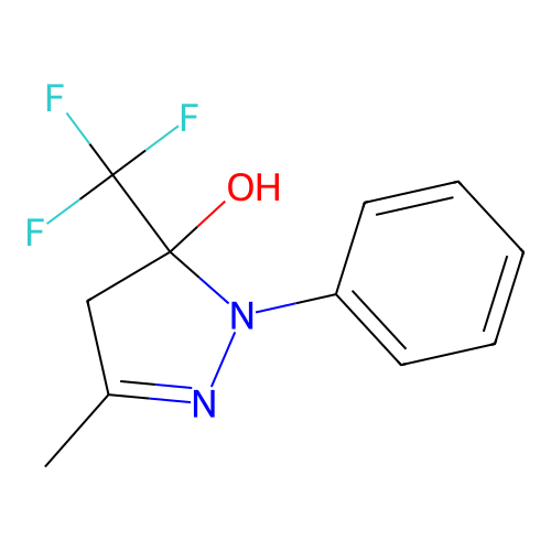 3-methyl-1-phenyl-5-(trifluoromethyl)-4,5-dihydro-1H-pyrazol-5-ol structure