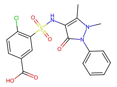 4-chloro-3-[(1,5-dimethyl-3-oxo-2-phenyl-2,3-dihydro-1H-pyrazol-4-yl)sulfamoyl]benzoic acid structure