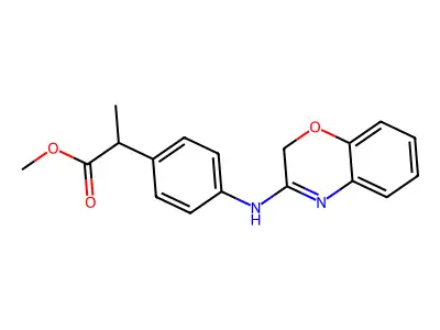 Benzeneacetic acid, 4-(2H-1,4-benzoxazin-3-ylamino)-alpha-methyl-, methyl ester structure