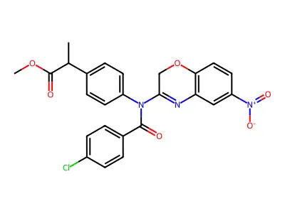 Methyl 4-(6-nitro-2H-1,4-benzoxazin-3-yl)-p-chlorobenzoylamino-alpha-methylphenylacetate structure