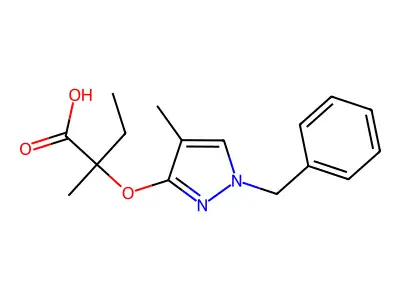 2-[(1-benzyl-4-methyl-1H-pyrazol-3-yl)oxy]-2-methylbutanoic acid structure