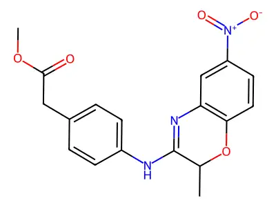 Methyl 4-((2-methyl-6-nitro-2H-1,4-benzoxazin-3-yl)amino)benzeneacetate structure