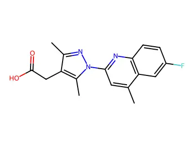 1H-Pyrazole-4-acetic acid, 3,5-dimethyl-1-(6-fluoro-4-methyl-2-quinolinyl)- structure