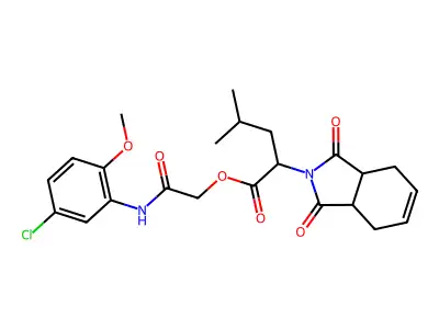 [(5-chloro-2-methoxyphenyl)carbamoyl]methyl 2-(1,3-dioxo-2,3,3a,4,7,7a-hexahydro-1H-isoindol-2-yl)-4-methylpentanoate structure