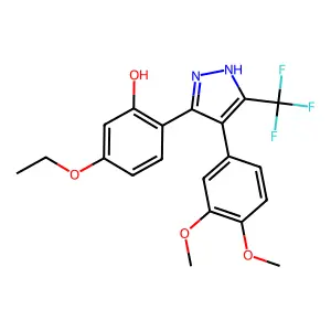 2-(4-(3,4-dimethoxyphenyl)-5-(trifluoromethyl)-1H-pyrazol-3-yl)-5-ethoxyphenol structure