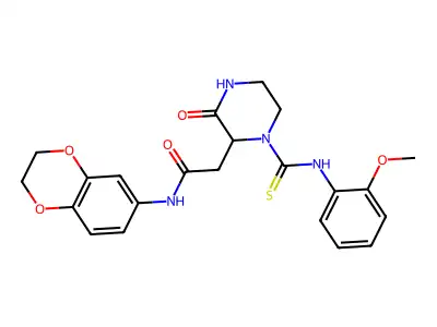 N-(2,3-dihydro-1,4-benzodioxin-6-yl)-2-{1-[(2-methoxyphenyl)carbamothioyl]-3-oxopiperazin-2-yl}acetamide structure