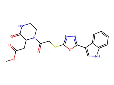 Methyl 1-[2-[[5-(1H-indol-3-yl)-1,3,4-oxadiazol-2-yl]thio]acetyl]-3-oxo-2-piperazineacetate structure