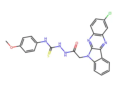 6H-Indolo(2,3-b)quinoxaline-6-acetic acid, 2-chloro-, 2-(((4-methoxyphenyl)amino)Thioxomethyl)hydrazide structure