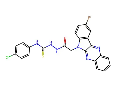 6H-Indolo(2,3-b)quinoxaline-6-acetic acid, 9-bromo-, 2-(((4-chlorophenyl)amino)thioxomethyl)hydrazide structure