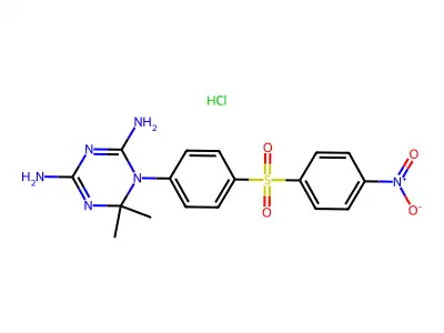 1,3,5-Triazine-2,4-diamine, 1,6-dihydro-6,6-dimethyl-1-(4-((4-nitrophenyl)sulfonyl)phenyl)-, hydrochloride, hydrate (1:1:2) structure