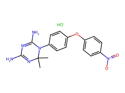 1,3,5-Triazine-2,4-diamine, 1,6-dihydro-6,6-dimethyl-1-(4-(4-nitrophenoxy)phenyl)-, monohydrochloride structure
