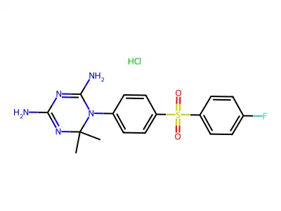 1,6-Dihydro-6,6-dimethyl-1-(4-((4-fluorophenyl)sulfonyl)phenyl)-1,3,5-triazine-2,4-diamine HCl structure