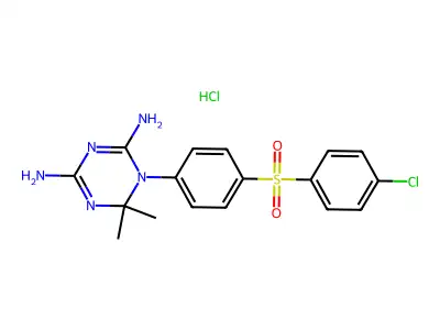 1,6-Dihydro-6,6-dimethyl-1-(4-((4-chlorophenyl)sulfonyl)phenyl)-1,3,5-triazine-2,4-diamine HCl structure