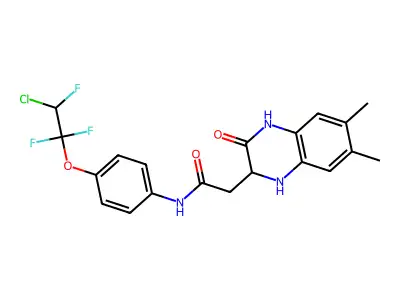 N-[4-(2-chloro-1,1,2-trifluoroethoxy)phenyl]-2-(6,7-dimethyl-3-oxo-1,2,3,4-tetrahydroquinoxalin-2-yl)acetamide structure