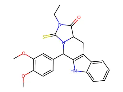 5-(3,4-dimethoxyphenyl)-2-ethyl-3-thioxo-2,3,5,6,11,11a-hexahydro-1H-imidazo[1',5':1,6]pyrido[3,4-b]indol-1-one structure
