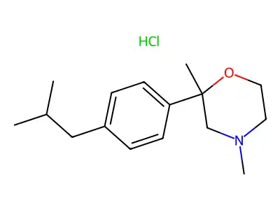 Morpholine, 2,4-dimethyl-2-(4-(2-methylpropyl)phenyl)-, hydrochloride structure