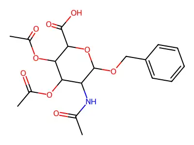 5-acetamido-3,4-diacetoxy-6-(benzyloxy)tetrahydro-2H-pyran-2-carboxylic acid structure