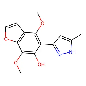 4,7-dimethoxy-5-(3-methyl-1H-pyrazol-5-yl)-1-benzofuran-6-ol structure