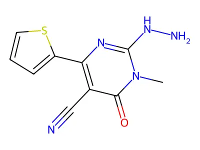 2-Hydrazino-1-methyl-6-oxo-4-(2-thienyl)-1,6-dihydropyrimidine-5-carbonitrile structure