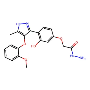2-(3-hydroxy-4-(4-(2-methoxyphenoxy)-5-methyl-1H-pyrazol-3-yl)phenoxy)acetohydrazide structure