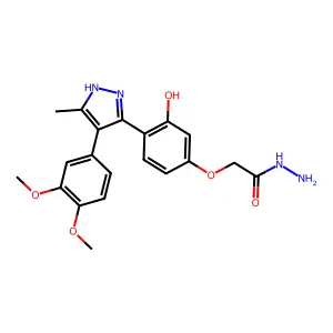 2-(4-(4-(3,4-dimethoxyphenyl)-5-methyl-1H-pyrazol-3-yl)-3-hydroxyphenoxy)acetohydrazide structure