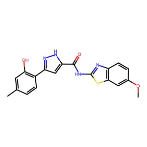 3-(2-hydroxy-4-methylphenyl)-N-(6-methoxy-1,3-benzothiazol-2-yl)-1H-pyrazole-5-carboxamide structure