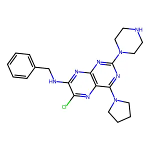 7-Benzylamino-6-chloro-2-piperazino-4-pyrrolidinopteridine structure