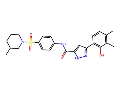 5-(2-hydroxy-3,4-dimethylphenyl)-N-{4-[(3-methylpiperidin-1-yl)sulfonyl]phenyl}-1H-pyrazole-3-carboxamide structure