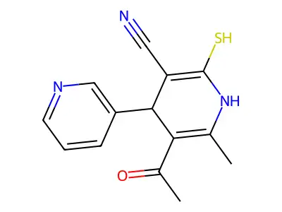 1',4'-Dihydro-5'-acetyl-2'-mercapto-6'-methyl-(3,4'-bipyridine)-3'-carbonitrile structure