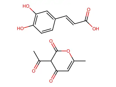 3-Acetyl-6-methylpyran-2,4-dione;3-(3,4-dihydroxyphenyl)prop-2-enoic acid structure