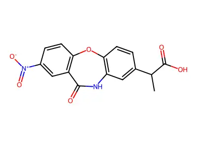 10,11-Dihydro-alpha-methyl-2-nitro-11-oxodibenz(b,f)(1,4)oxazepine-8-acetic acid structure