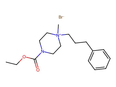4-(Ethoxycarbonyl)-1-methyl-1-(3-phenylpropyl)piperazin-1-ium bromide structure