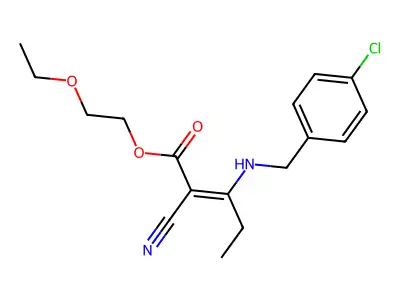 2-Pentenoic acid, 3-(((4-chlorophenyl)methyl)amino)-2-cyano-, 2-ethoxyethyl ester, (Z)- structure