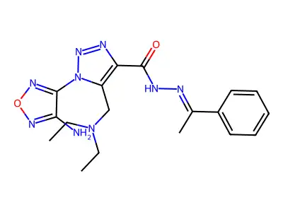 1-(4-amino-1,2,5-oxadiazol-3-yl)-5-[(diethylamino)methyl]-N'-(1-phenylethylidene)-1H-1,2,3-triazole-4-carbohydrazide structure