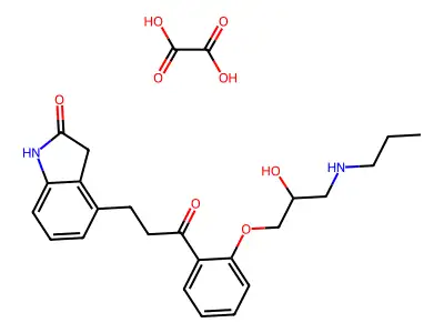 2H-Indol-2-one, 1,3-dihydro-4-(3-(2-(2-(hydroxy-3-(propylamino)propoxy)phenyl)-3-oxopropyl)-,ethanedioate (1:1) (salt) structure