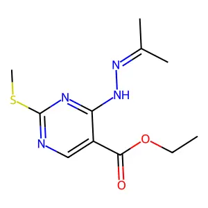 Ethyl 2-(methylthio)-4-(2-(propan-2-ylidene)hydrazinyl)pyrimidine-5-carboxylate structure