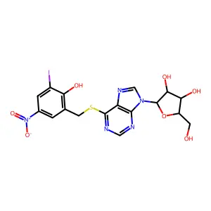 6-((2-Hydroxy-3-iodo-5-nitrobenzyl)thio)-9-ribofuranosylpurine structure