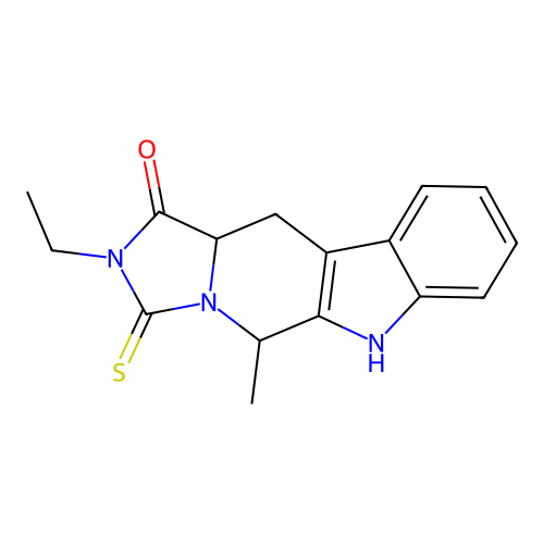 2-ethyl-5-methyl-3-thioxo-2,3,5,6,11,11a-hexahydro-1H-imidazo[1',5':1,6]pyrido[3,4-b]indol-1-one structure