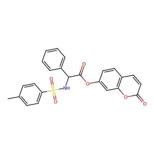 Phenyl-(toluene-4-sulfonylamino)-acetic acid 2-oxo-2H-chromen-7-yl ester structure