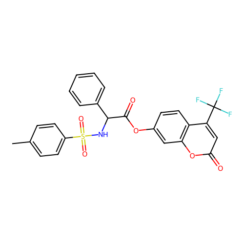 2-oxo-4-(trifluoromethyl)-2H-chromen-7-yl 2-(4-methylphenylsulfonamido)-2-phenylacetate structure