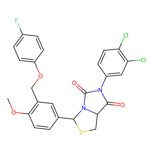 6-(3,4-dichlorophenyl)-3-(3-((4-fluorophenoxy)methyl)-4-methoxyphenyl)dihydroimidazo[1,5-c]thiazole-5,7(3H,6H)-dione structure