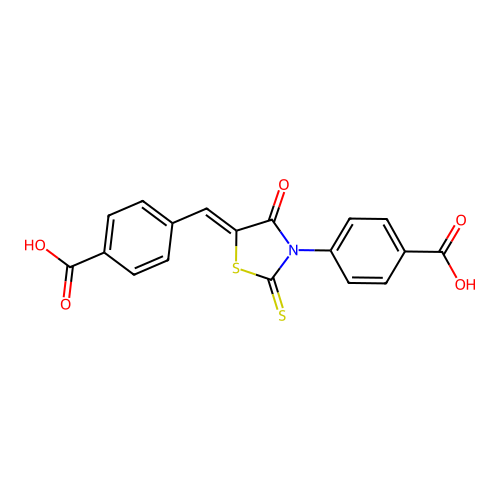 (Z)-4-(5-(4-carboxybenzylidene)-4-oxo-2-thioxothiazolidin-3-yl)benzoic acid structure